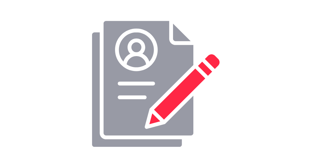 An icon showing a document with a profile picture and a pencil.