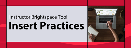 Banner image titled ' Instructor Brightspace Tool: Insert Practices ' on red background.  