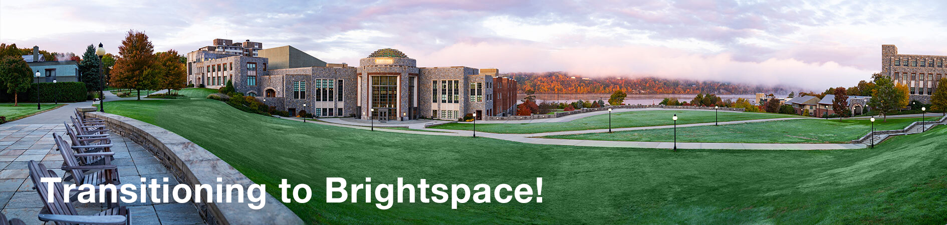 This is the background image of the Marist Rotunda building with a title transitioning to Brightspace.