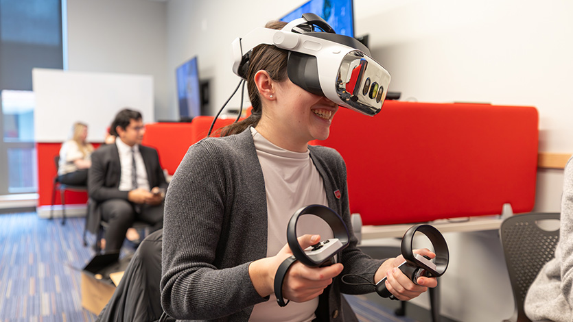 Marist University Image: Student uses VR and biometric technologies during iMotions training.