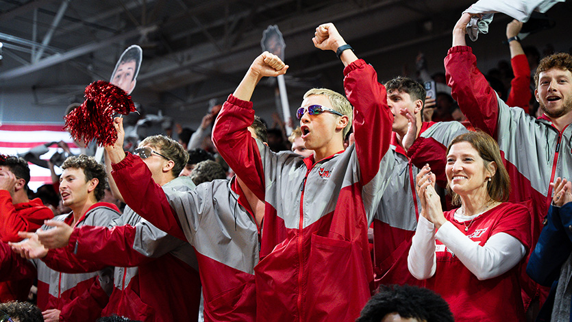 Marist University image: students cheer in McCann Center.