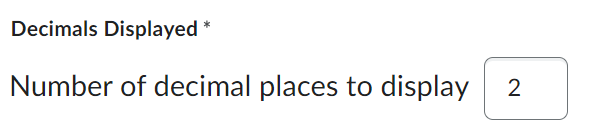  Screenshot image of Decimals Displayed. With an option of Number of decimal places to display.