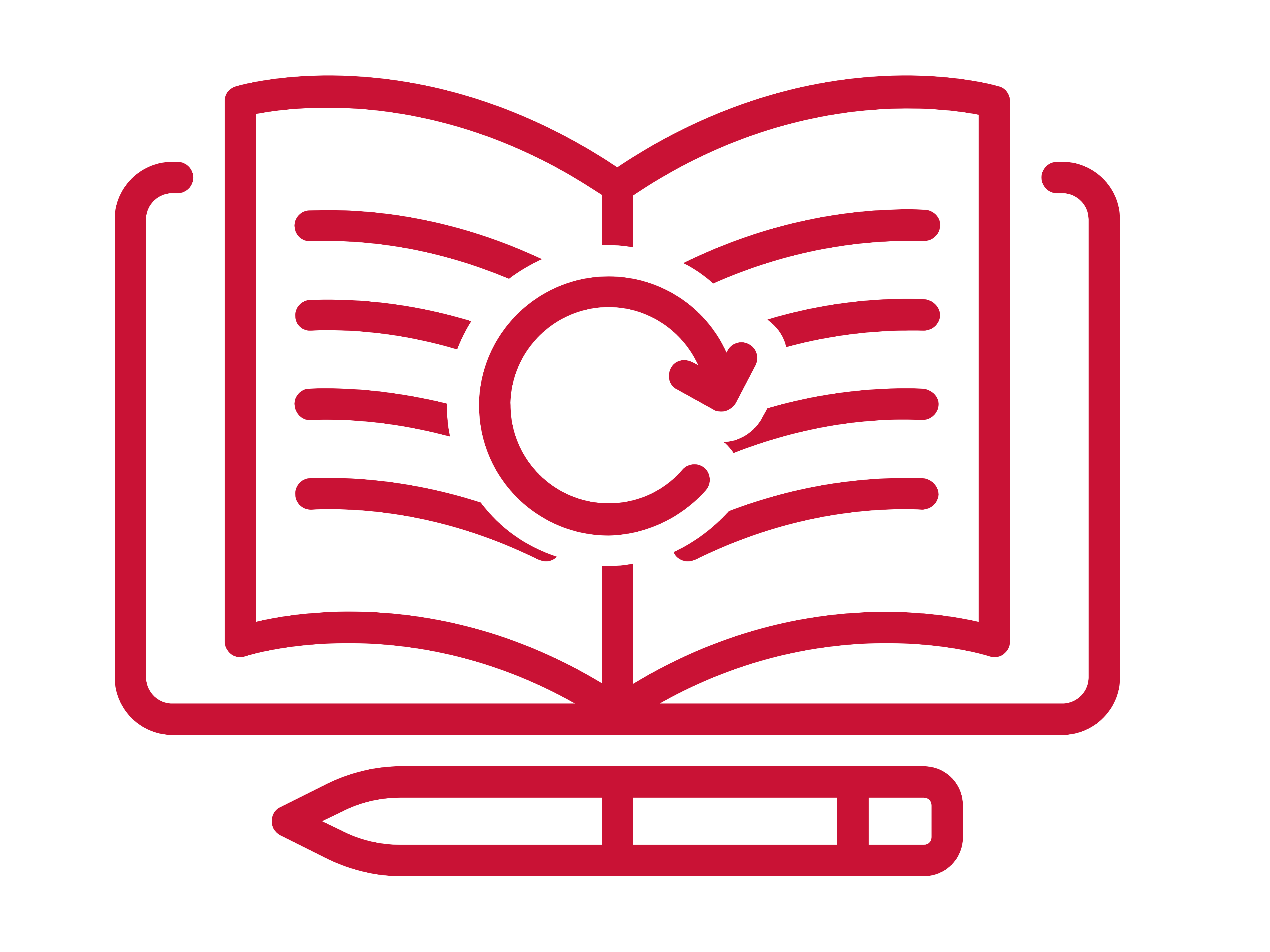 The icon represents an open book with a circular refresh or reload symbol, along with a pen at the bottom.