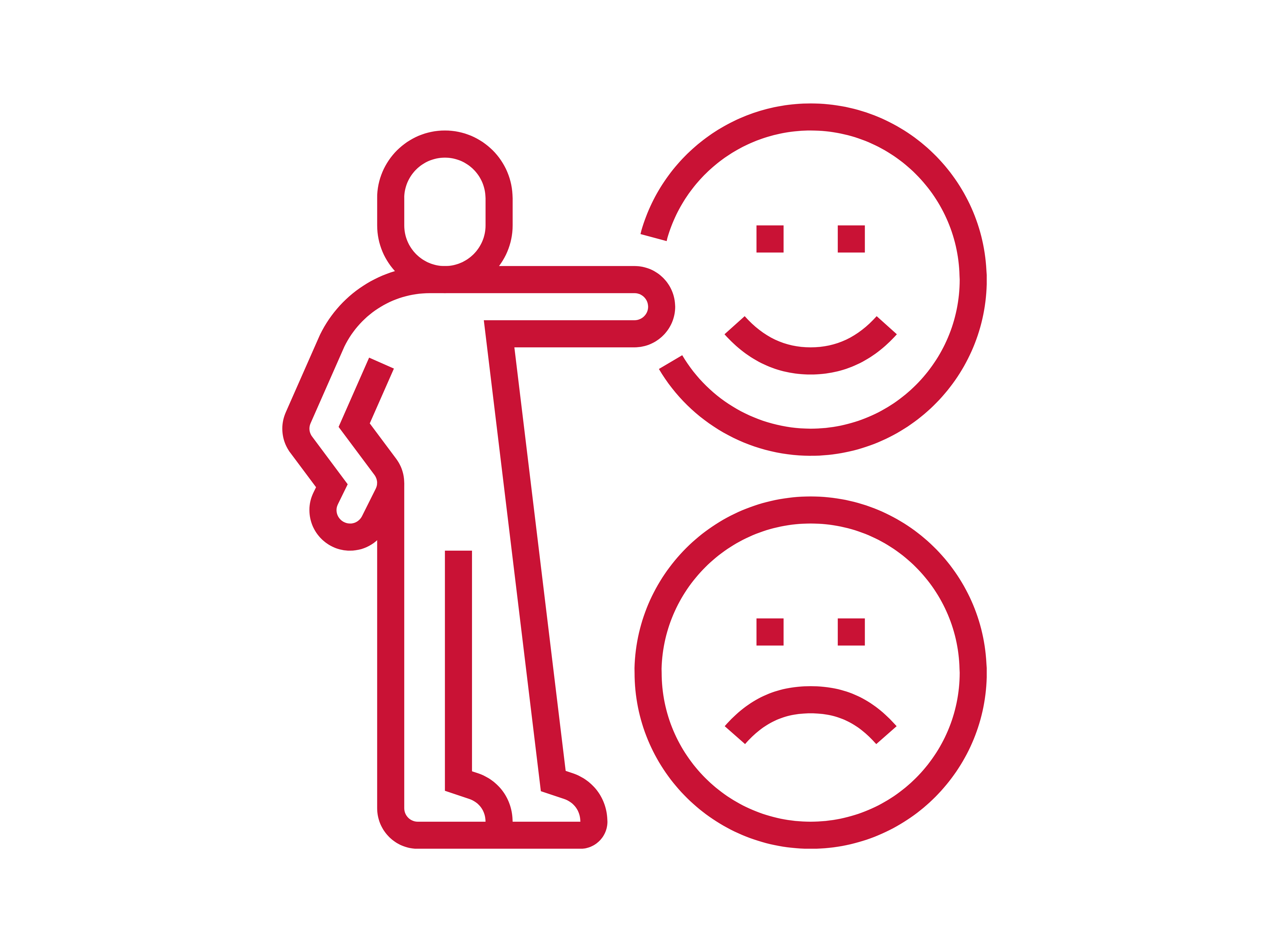 An outlined icon of a standing person with two emoji faces beside indicating the person giving feedback