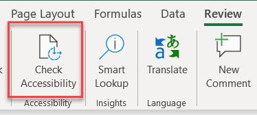 An Screenshot of the "Check Accessibility" button from the office toolbar. 