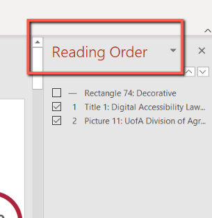 The image shows a section of a document or presentation with the title "Reading Order" highlighted.