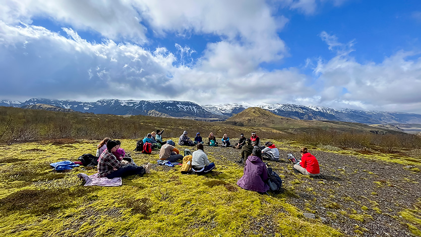 Image of Dr. Zion Klos leads the Environmental Science Department's Social-Ecological Systems Spring Attachment program to Iceland. Photo courtesy of Dr. Zion Klos and Emma Butzler ’22.