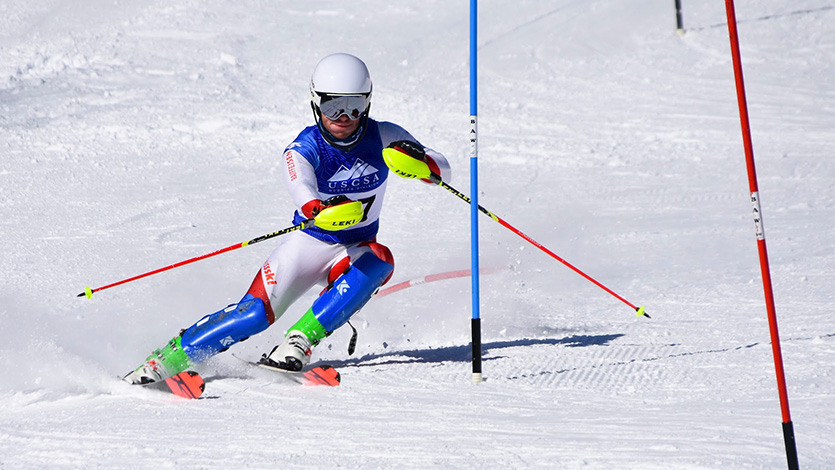 Marist University Image: Ben Cook ’26 tears through a slalom course.